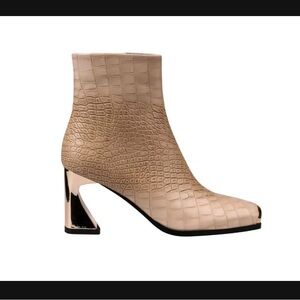 Ninety Union Beige Croc-Embossed Heeled Boots